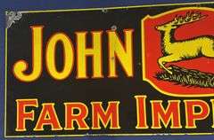 1920s John Deere 3-Legged Deer Farm Implements DSP Sign