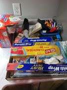 Premade Junk Drawer & Flat of Wrap, Foil, Baggies, Etc.