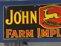 1920s John Deere 3-Legged Deer Farm Implements DSP Sign