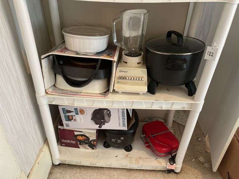 Shelf, (2) Electric Fryers, Electric Skillet, & other Small appliances