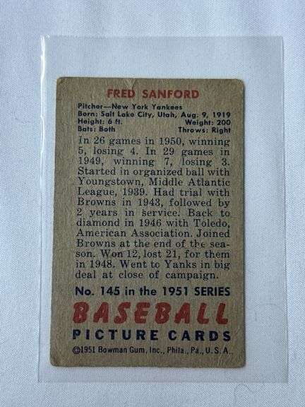(2) 1951 Bowman Baseball Cards Fred Sanford & Johnny Hopp