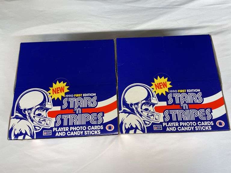 (2) 1990 Asher Candy Stars 'N Stripes Football First Edition Retail Box