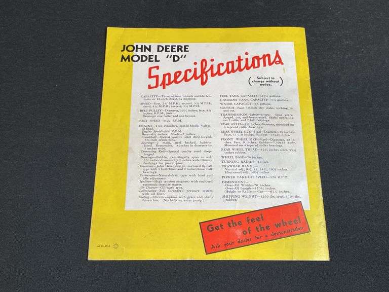 1948 John Deere D Sales Literature