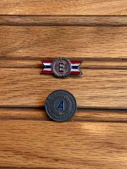 (2) WWII “E” Program Pin + Achievement Award Pin image