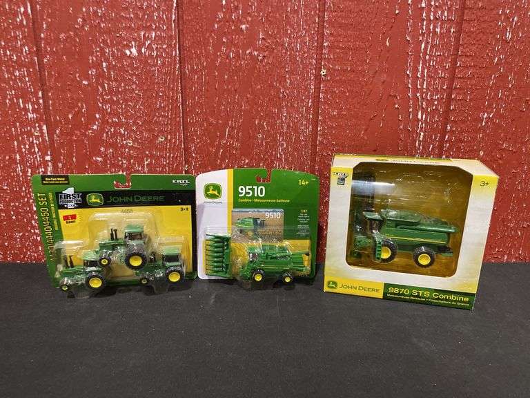 (3) 1/64 John Deere Tractors + Combines NIB Ertl