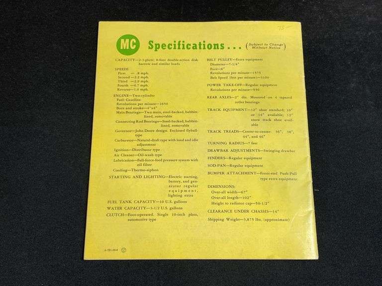 1950 John Deere MC Crawler Sales Literature