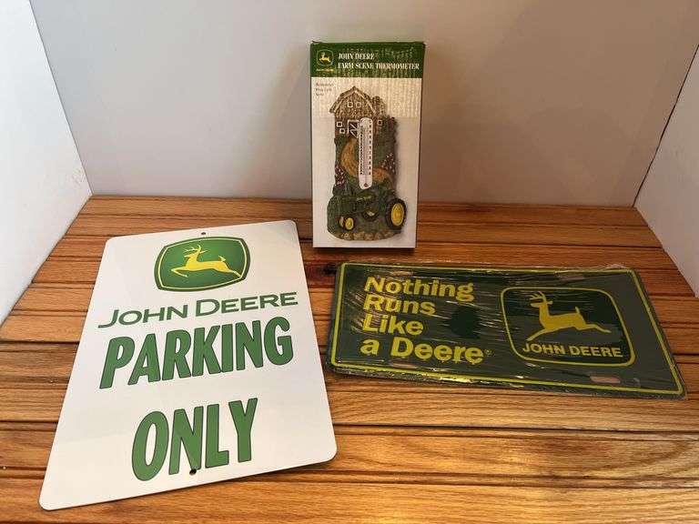 (3) John Deere Sign, License Plate, Thermometer image
