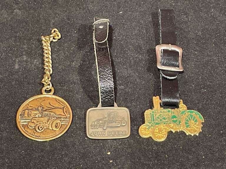 (6) John Deere Watch Fobs, Key Chains, Pin