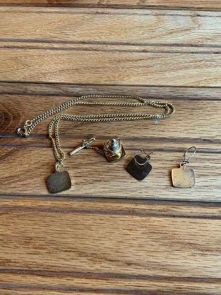 (3) John Deere Necklace, Earrings, Tie Pin