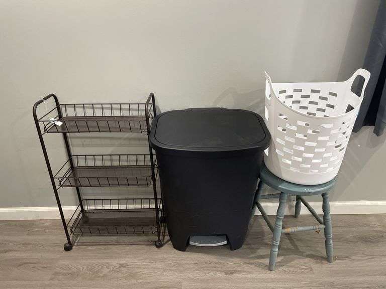 Trash Bin, Stool, and Rolling Cart