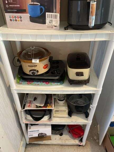 Shelf, (2) Electric Fryers, Electric Skillet, & other Small appliances