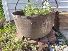 Black Cauldron Flower Pot with Shepherd's Hook and Giant Metal Flower