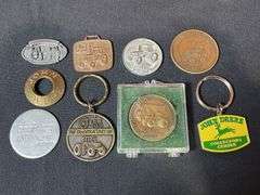 (8) John Deere Coins, Watch Fob, Key Chains