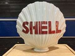 Clamshell - Shape. Shell Oil Glass Fuel Pump Globe