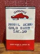 (4) Mobiloil Cans + Crate Lid