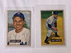 (2) 1951 Bowman Baseball Cards Fred Sanford & Johnny Hopp