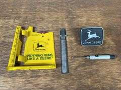 (3) John Deere Rain Gauge, Ruler, Badge