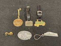 (6) John Deere Watch Fobs, Key Chains, Pin
