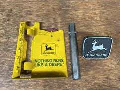 (3) John Deere Rain Gauge, Ruler, Badge