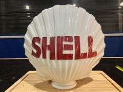 Clamshell - Shape. Shell Oil Glass Fuel Pump Globe
