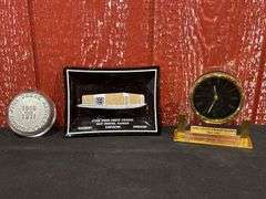 (3) John Deere Clock, Dish,  Paperweight