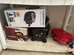 Shelf, (2) Electric Fryers, Electric Skillet, & other Small appliances