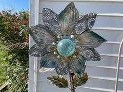 Black Cauldron Flower Pot with Shepherd's Hook and Giant Metal Flower