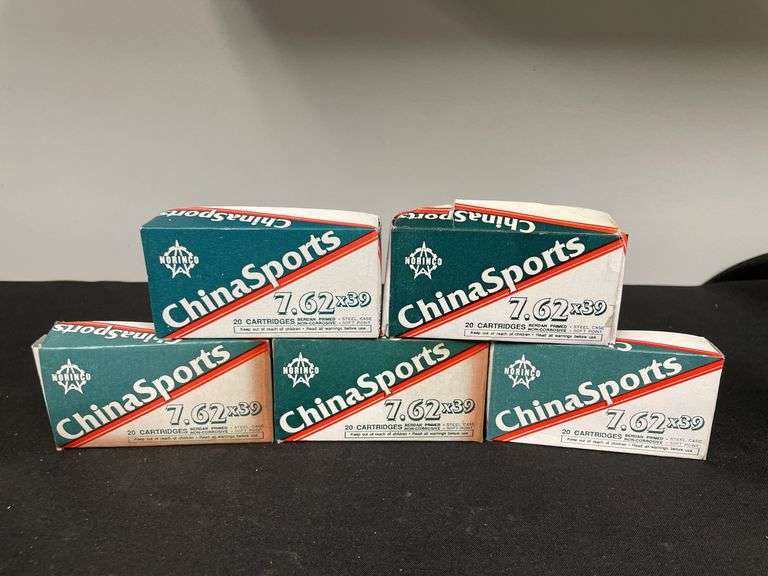 (5)-Boxes (100 Rounds) China Sports 7.62 x 39 Ammo
