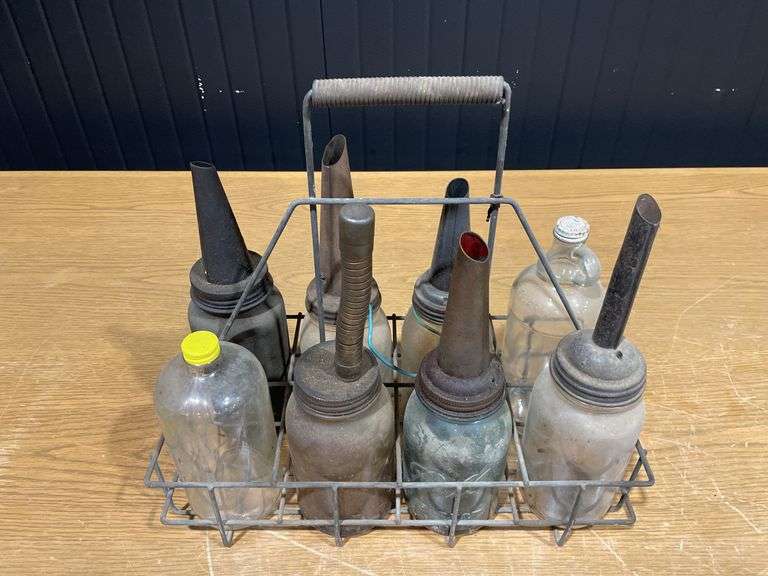 (8) Mixed Glass Oil Bottles with Carrier