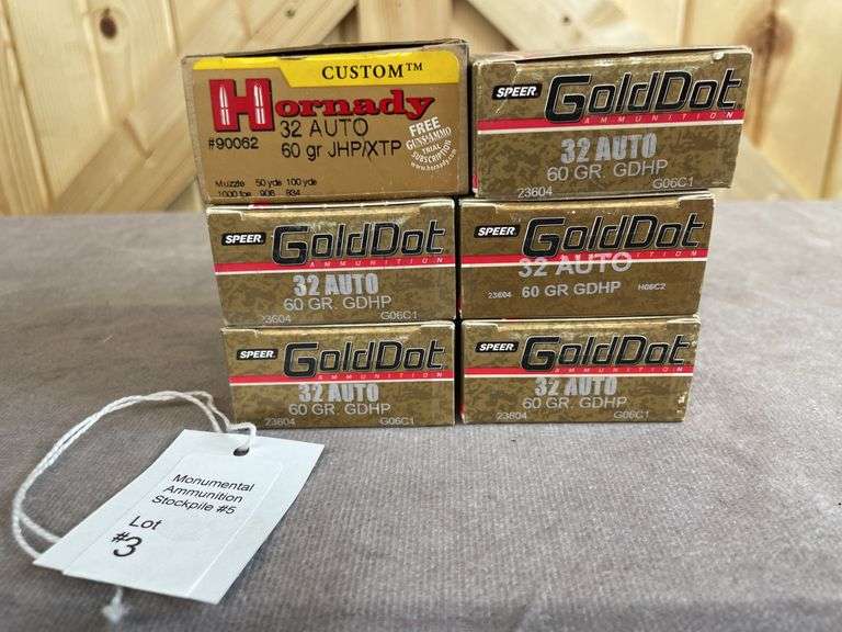 5 Boxes Speer & Hornady 60 Gr. GDHP & HP .32 Auto