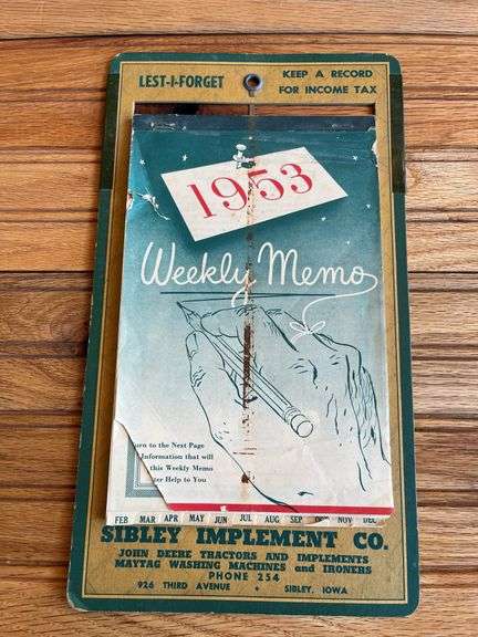 1953 John Deere Weekly Memo Calendar image