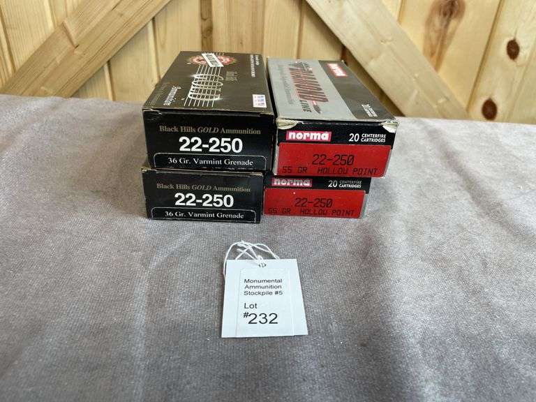 2 Boxes Black Hills 36 Gr. Varmint Grenade, 2 Boxes Norma 55 Gr. HP .22-250