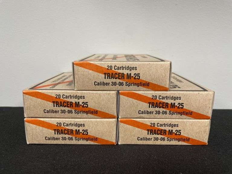 (5)-Boxes of 20 Each (100 Rounds) Tracer M-25 Caliber 30.06 Springfield