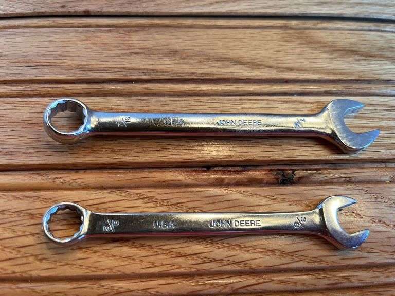 (3) John Deere Wrenches + Parts Box