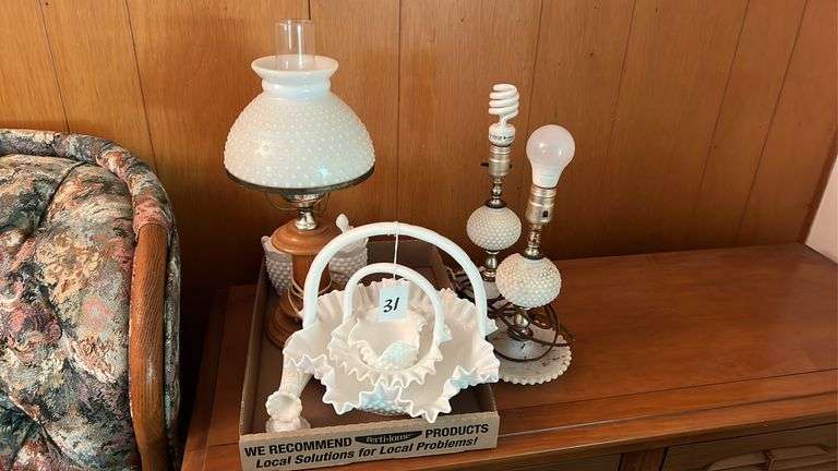 Milk Glass Pieces and Lamps