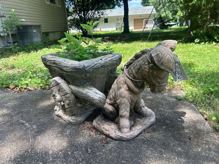 Concrete Planter, Birdbath, and Picnic Table image