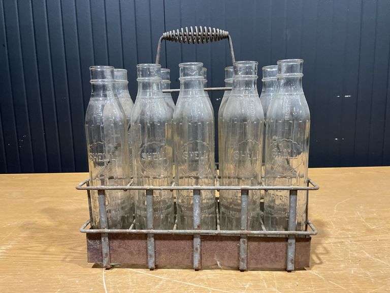 (10) Shell Embossed Glass Oil Bottles with Carrier image