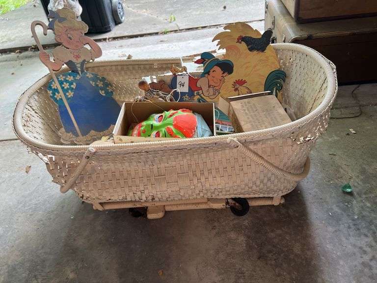 Vintage Wicker Bassinet with Toys image