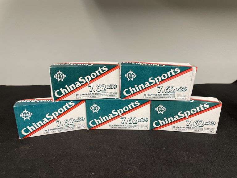 (5)-Boxes (100 Rounds) China Sports 7.62 x 39 Ammo