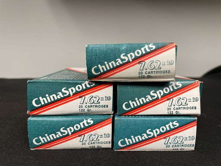 (5)-Boxes (100 Rounds) China Sports 7.62 x 39 Ammo