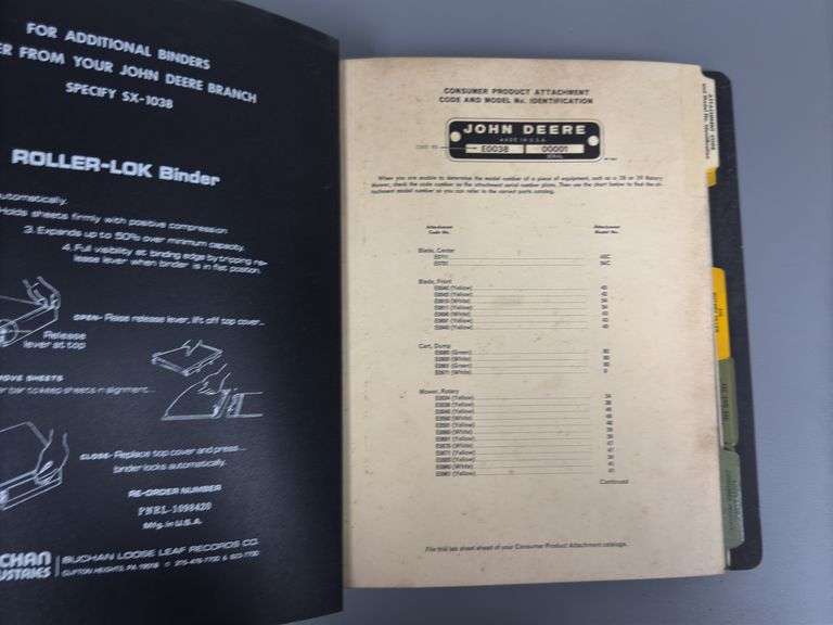 John Deere Parts Catalog Binder