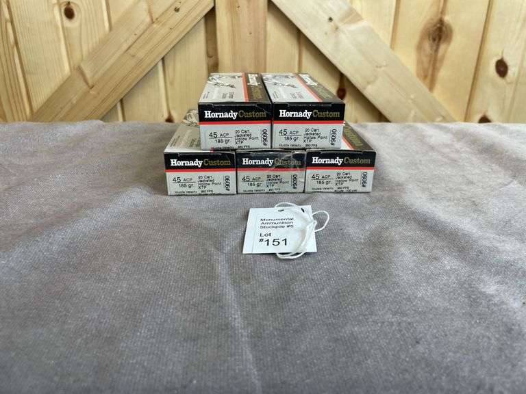5 Boxes Hornady Custom 185 Gr. JHP/XTP .45 Auto