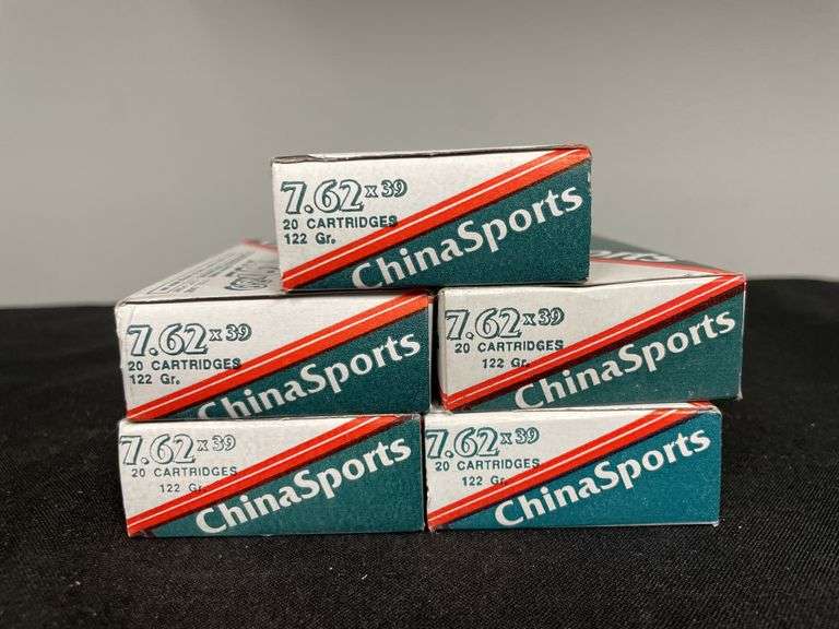 (5)-Boxes (100 Rounds) China Sports 7.62 x 39 Ammo