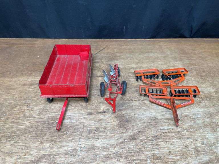 (3) 1/16 IH Wagon, Plow, Disk