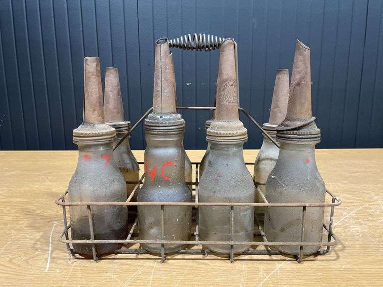 (8) Glass Oil Bottles with Carrier image