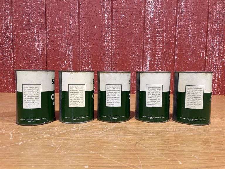 (5) NOS Sinclair Opaline Motor Oil Cans