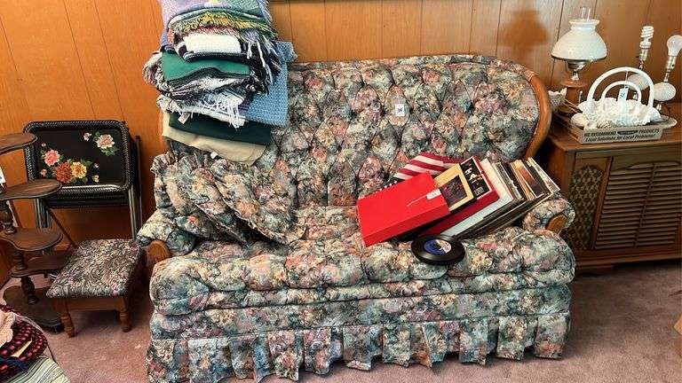 Floral Loveseat with Blankets