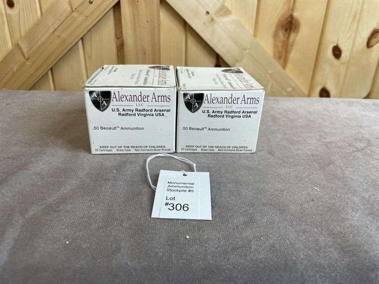 2 Boxes Alexander Arms 334-Gr. JHP .50 Beowulf