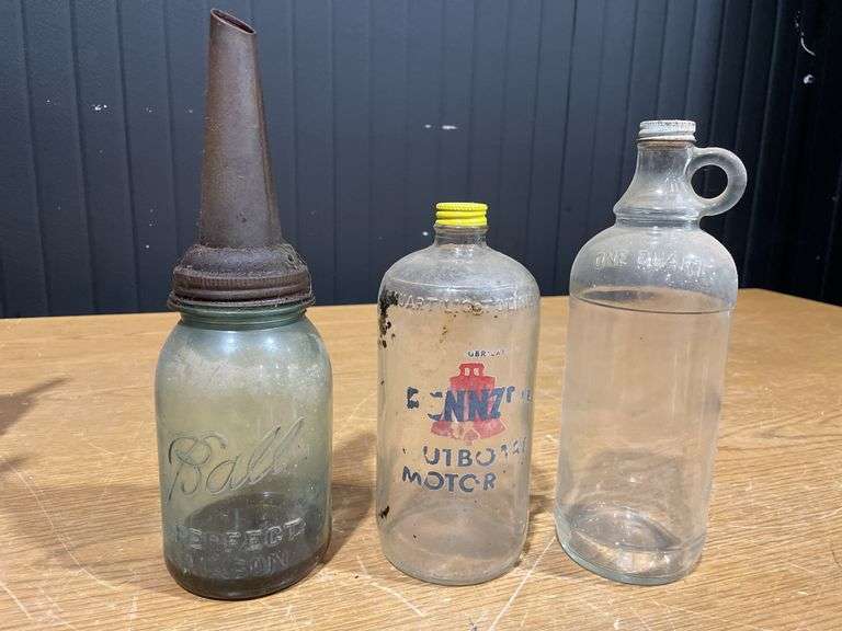 (8) Mixed Glass Oil Bottles with Carrier
