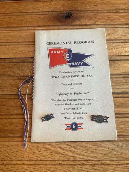 1942 John Deere Army Navy E Award Program + Pins image